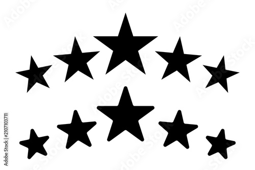 Graphic collection of black star symbols in arched formations on transparent background for rating and achievement visual.