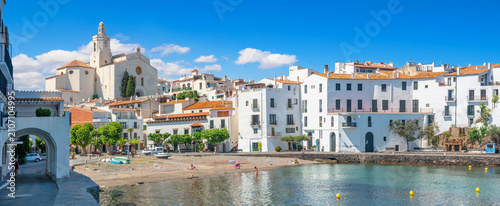 View of Cadaques historic town at seaside of Costa Brava on Mediterranean Sea. Catalonia, Spain
