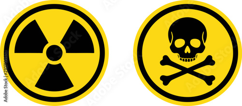 Radiation and poison warning signs isolated on white background