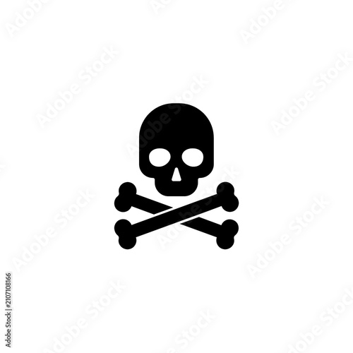 Cuadro en lienzo Black skull and crossbones symbol icon for danger warning, flat vector illustrat