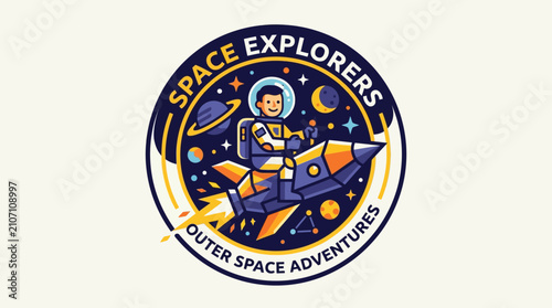Outer Space Adventures with a Cheerful Astronaut Piloting a Rocket Among Stars and Planets, Ideal for Kids' Themes