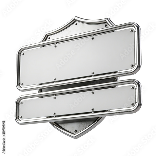 3D Metallic Shield Crest with Double Blank Horizontal Banners and Frame
