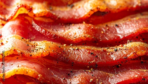 Canvastavla Macro Shot of Crispy Seasoned Bacon Strips with Black Pepper Seasoning