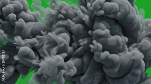 Thick gray smoke cloud expanding on green screen fog mist explosion fire pollution fog mist explosion fire pollution