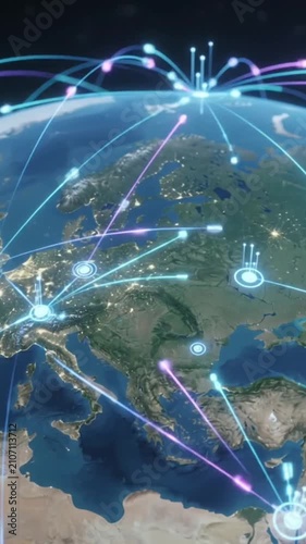 Planet Earth Global Network Connections Sci-Fi Digital World Map Loop
