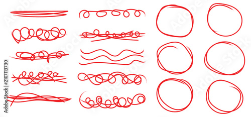 Fotografie Red scribble underline and ovals to emphasize your text and hand drawn notes