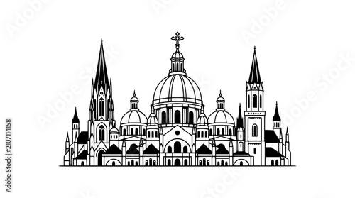Fotografija Monolithic Cathedral Outline: Grand Dome, Spires, and Arches - Architectural Lin