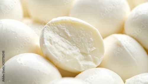 Foto Fresh Italian Mozzarella Balls Macro Shot of Creamy Bocconcini Cheese