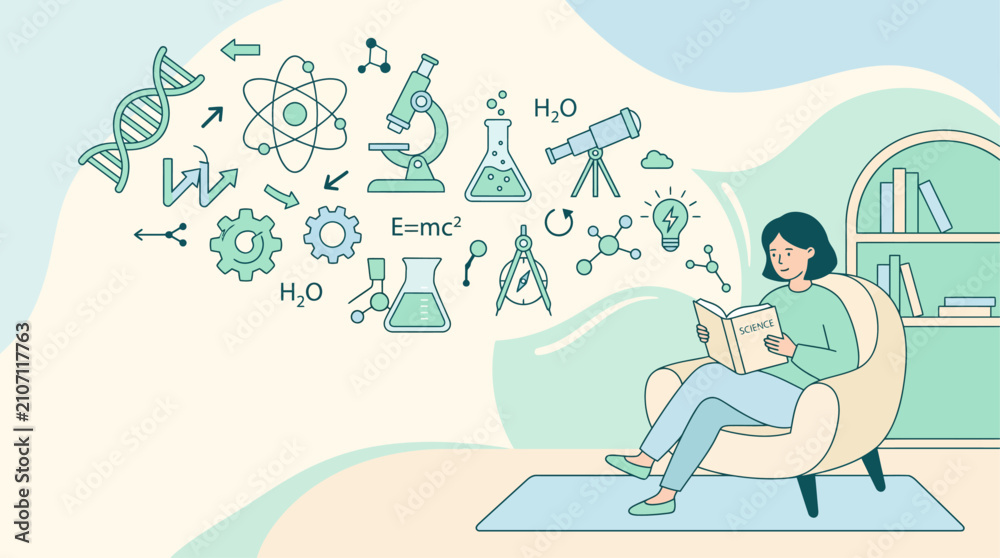 Obraz premium Illustration of a young woman working remotely on a laptop at a desk with a cup of coffee and books in a cozy home office