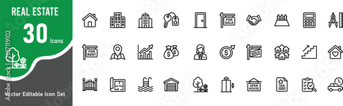 Real estate icon set 30 vector graphics for property listings investment homeownership