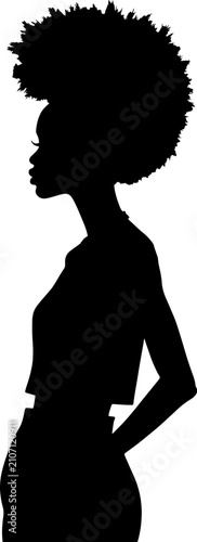 Black Woman Profile Silhouette with Afro Haircut Vector Illustration