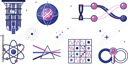 Quadro su tela Theoretical Quantum Physics and Cryptographic Superposition Flat Line Icon Set F