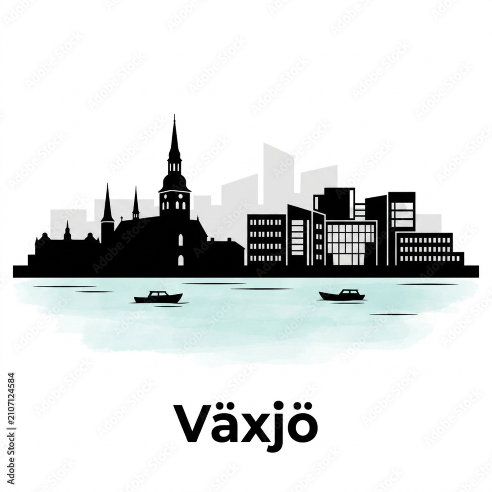 Obraz premium Växjö Sweden Skyline Silhouette – Eco-Friendly University City Vector Illustration