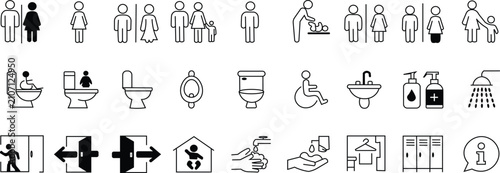Minimalist Public Facility and Restroom Vector Icon Set