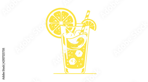 Cuadro en lienzo Refreshing Yellow Lemonade Drink with Ice and Citrus Slice
