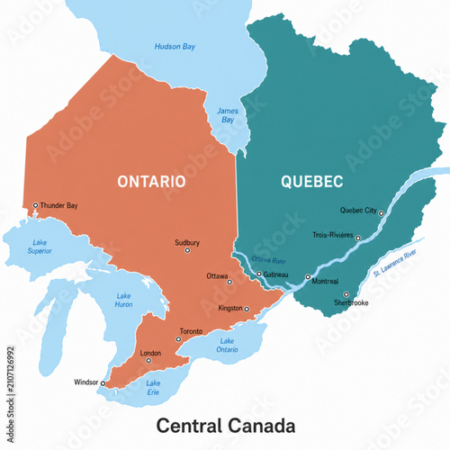 Photography Central Canada Region Color Political Map – Clean Minimal Vector Illustration