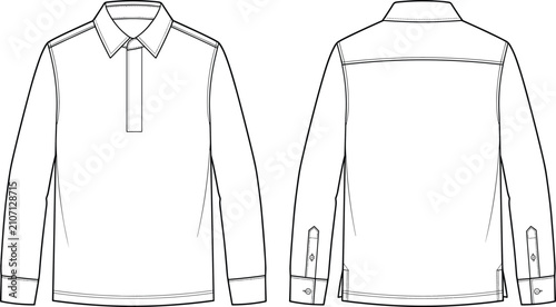 Konstfotografi Long sleeve button placket collared shirt flat sketch technical drawing vector i