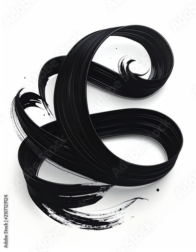A bold, black, calligraphic swirl on a white background