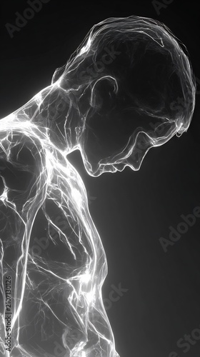 Luminous Abstract Human Form with Glowing Neural Network Lines Representing Consciousness