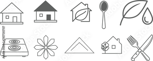 Foto Puzzle piece icons set target cube heart brain lock star key and square concepts