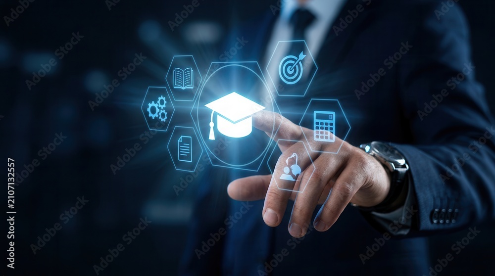 Obraz premium Professional accessing a secure elearning platform for accredited course assessment and verified digital certification.