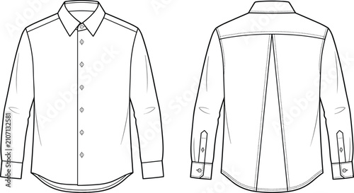 фотографія Technical fashion flat sketch of a long sleeve button up dress shirt with back p