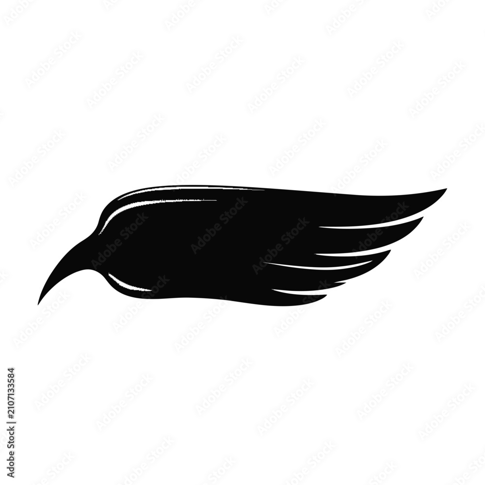 Obraz premium Black wing silhouette icon. Stylized bird wing graphic for logo design.