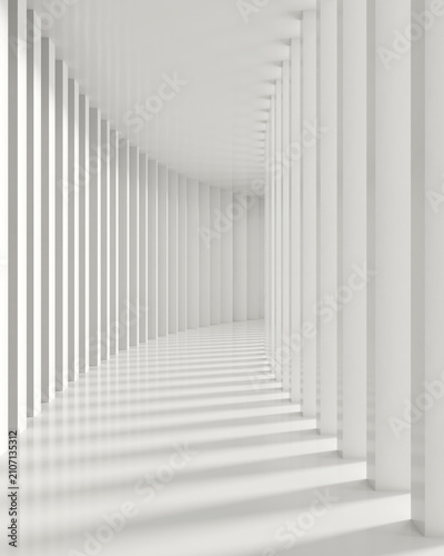 Modern White Corridor with Repeating Columns
