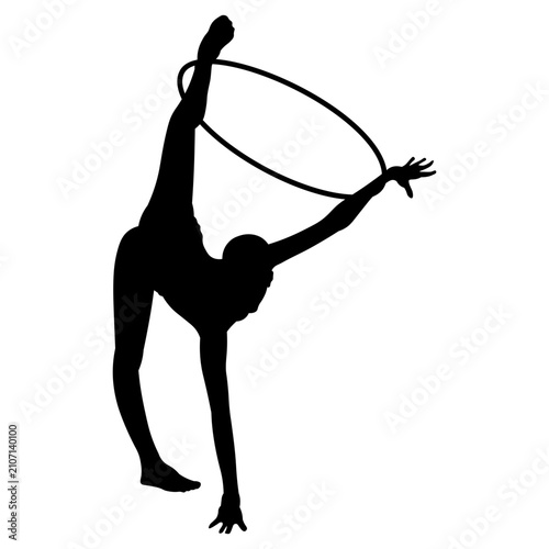 Elegant Female Gymnast Hoop Stretch Silhouette Vector