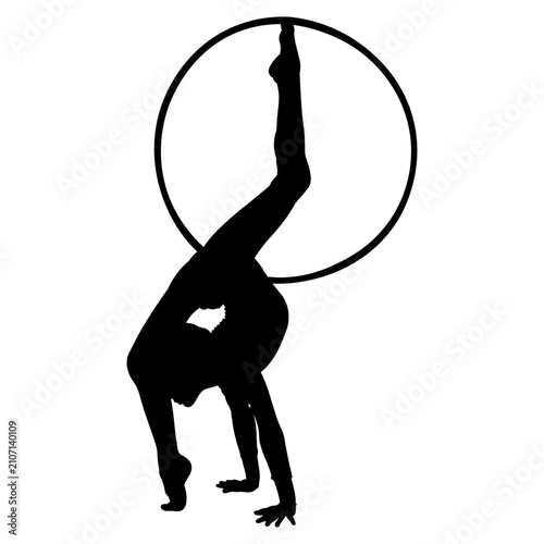 Elegant Female Gymnast Hoop Stretch Silhouette Vector