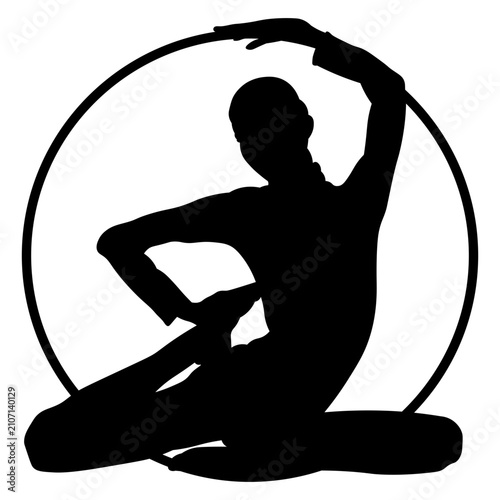 Elegant Female Gymnast Hoop Stretch Silhouette Vector