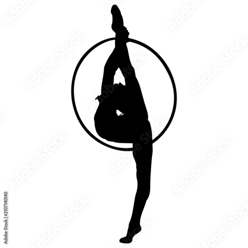 Elegant Female Gymnast Hoop Stretch Silhouette Vector