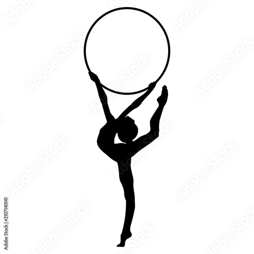 Elegant Female Gymnast Hoop Stretch Silhouette Vector