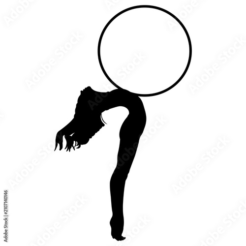 Elegant Female Gymnast Hoop Stretch Silhouette Vector