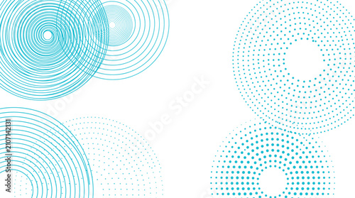 Canvas Print Concentric circles and semi-circles with small dots in a clean teal and white mi