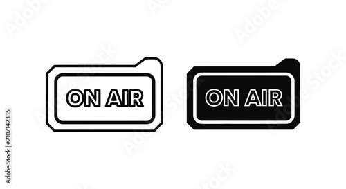 On air broadcast sign icon set for radio television and media studio with broadcast television streaming communication announcement production broadcasting performance
