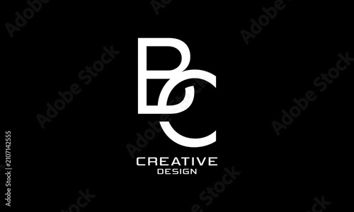 Modern letter BC monogram logo design template with elegant minimalist interlocking white lines on black background