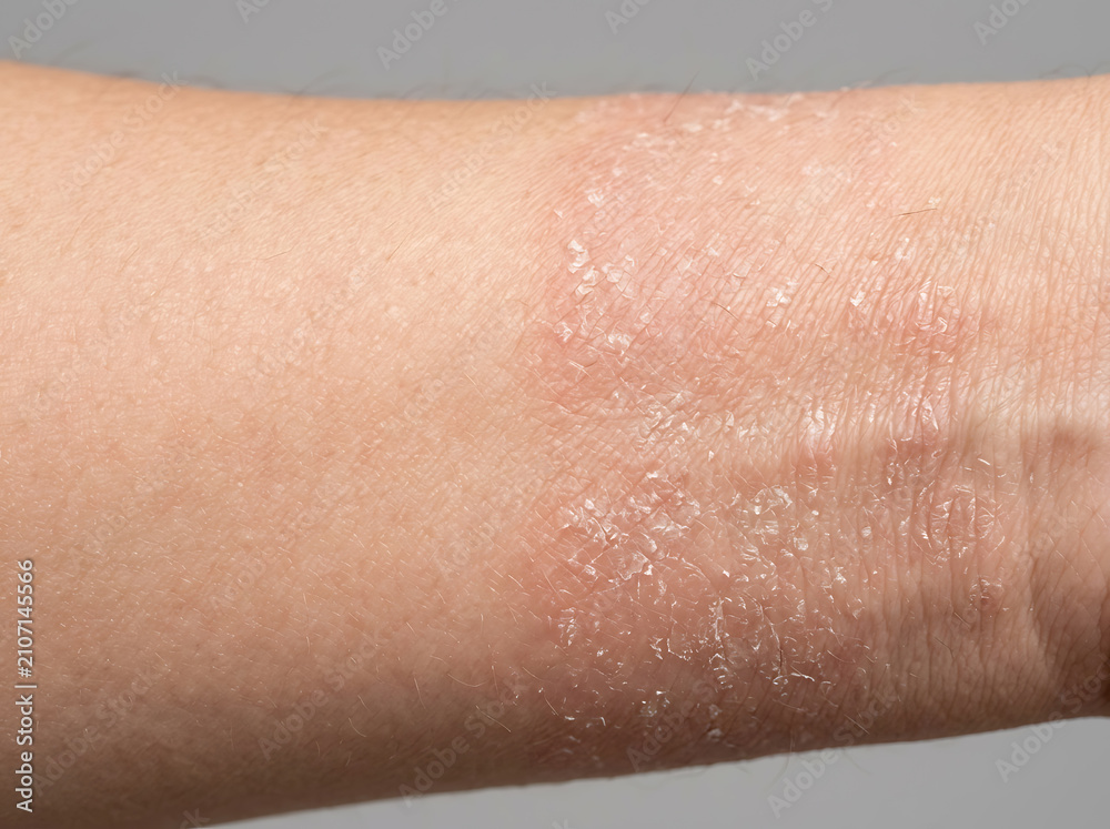 Fototapeta premium Close up of dry flaky skin on a person's wrist area.