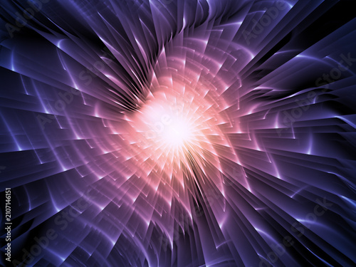 Konstfotografi Abstract purple tunnel background with radiating light beams abstract background