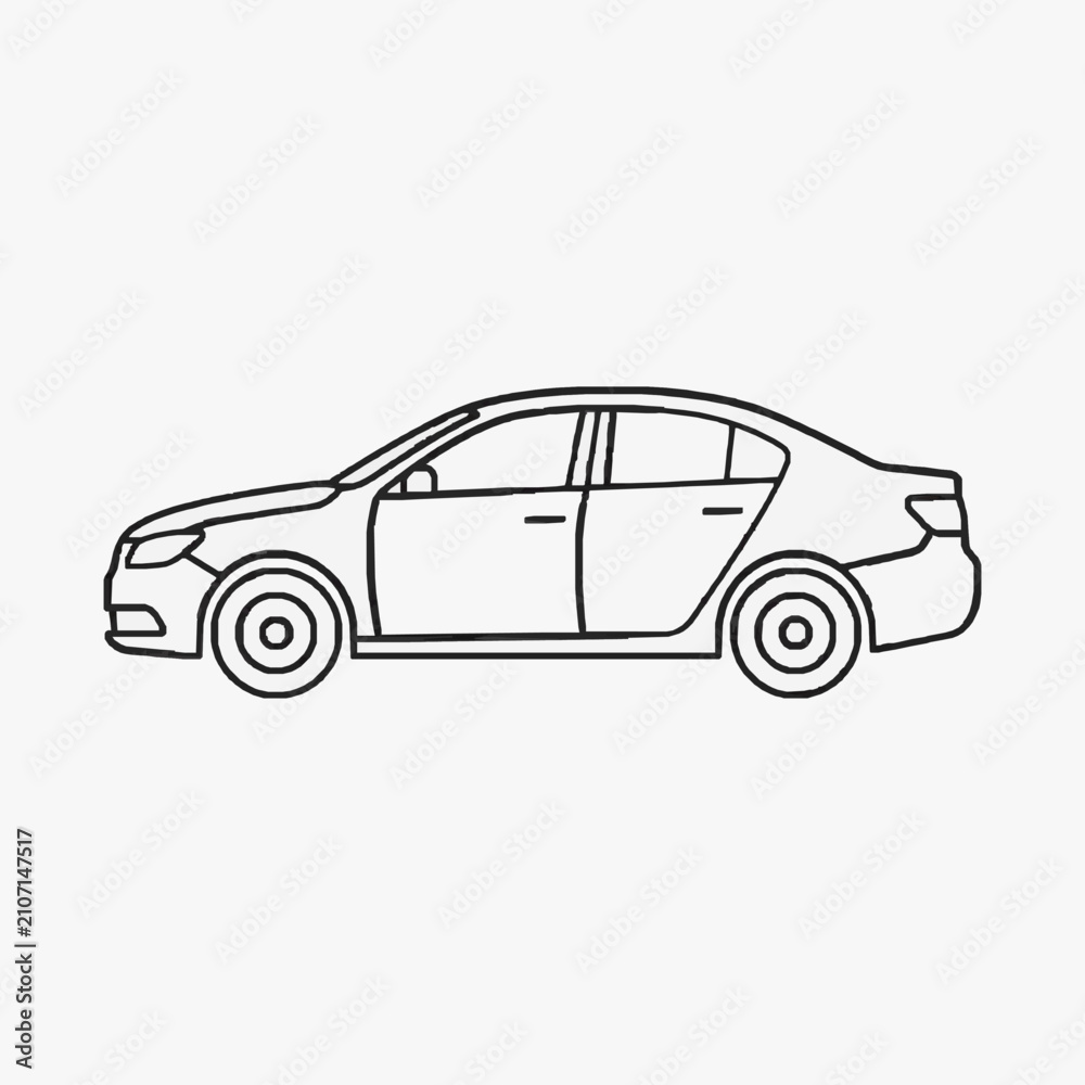Fototapeta premium Creative Minimalist Line Drawing of a Black and White Sedan Car Silhouette with high quality professional line art symbols for modern creative design and digital branding projects