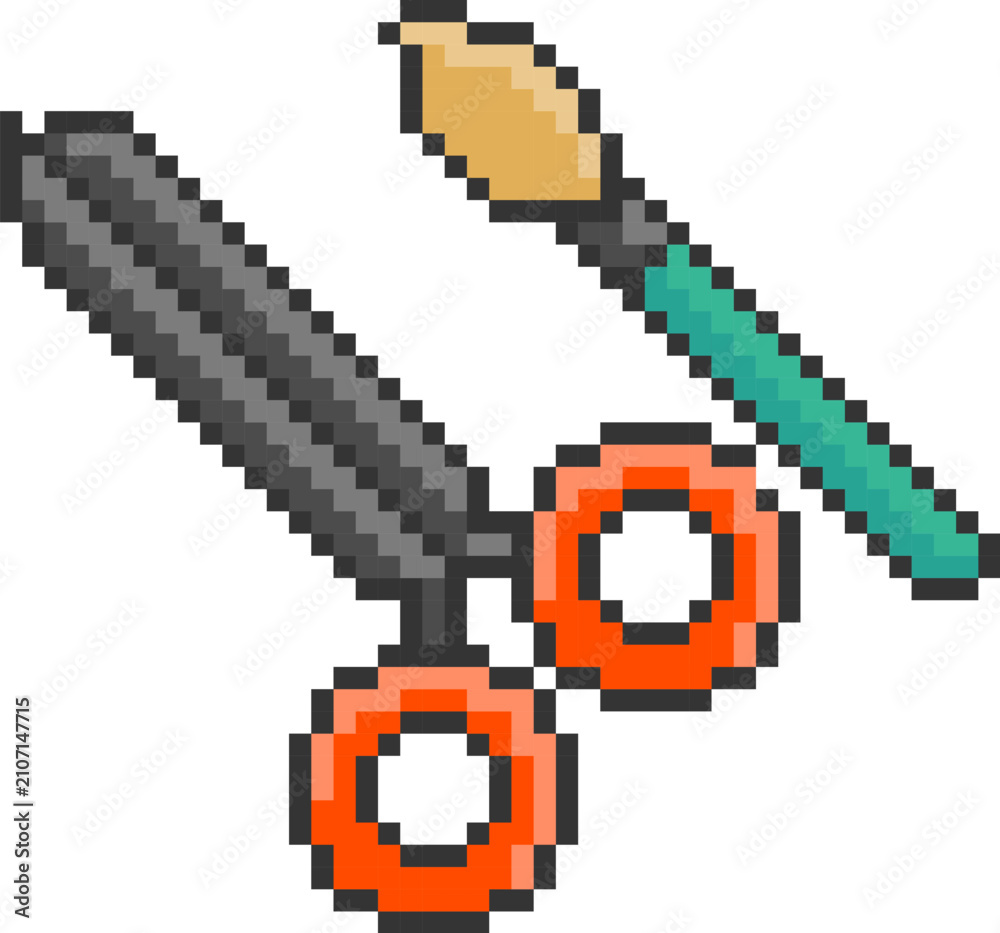Fototapeta premium Scissors And Brush Pixel Art