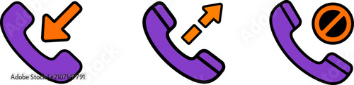 Fotografía Purple call icon set incoming outgoing and blocked phone symbols