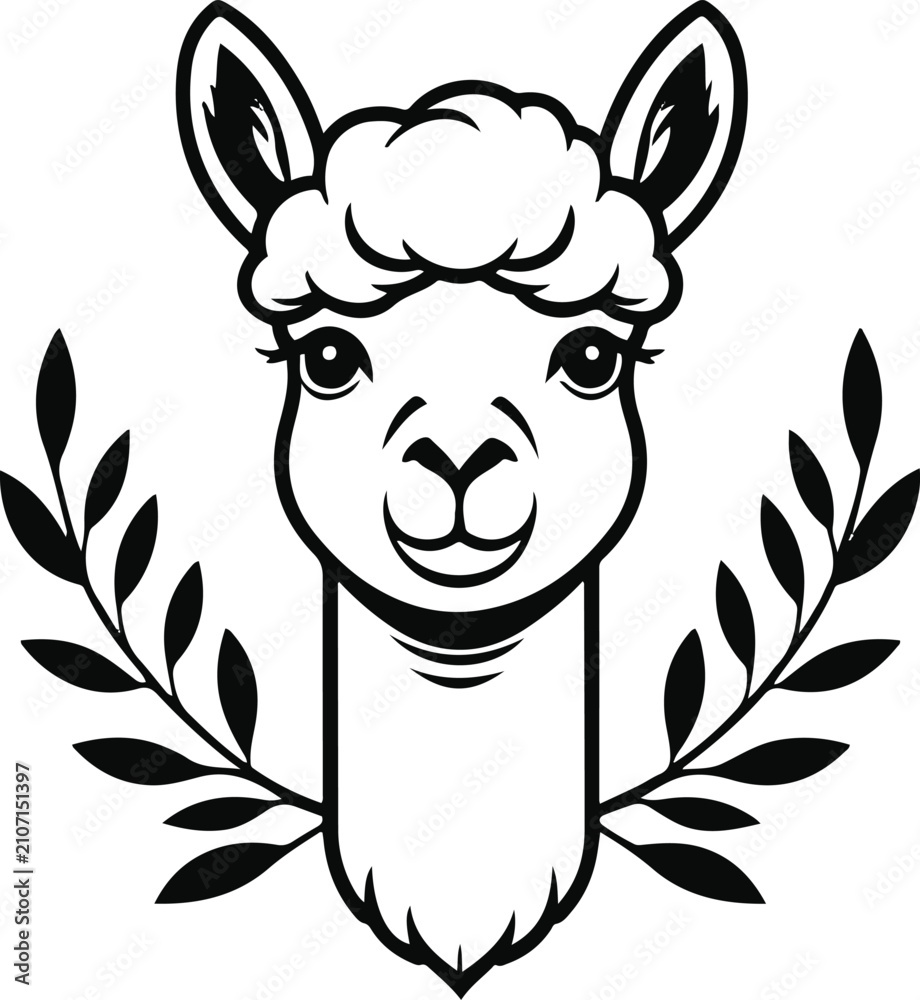 Fototapeta premium Minimal Alpaca Emblem, Bold Black Outline, Smooth Facial Geometry, Clean Lifestyle Vector 2