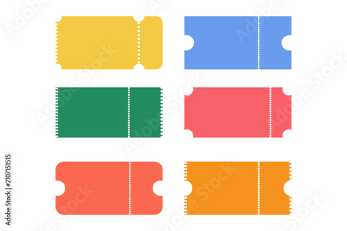 Obraz na płótnie Colorful set of six ticket stubs on transparent background