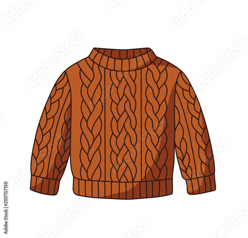 Foto Oranger Strickpullover mit Zopfmuster als herbstlicher Cartoon-Sticker