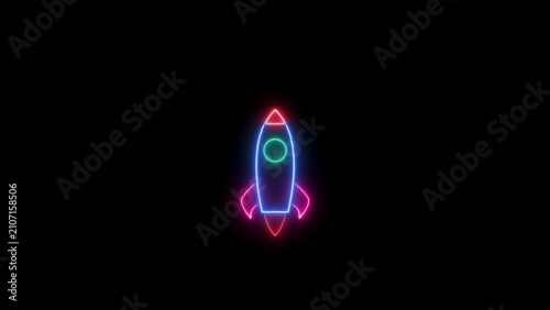 Tableau sur toile Glowing neon simple rocket icon