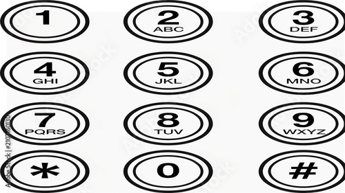 Oval Shaped Telephone Keypad Numbers and Symbols on White Background image photo
