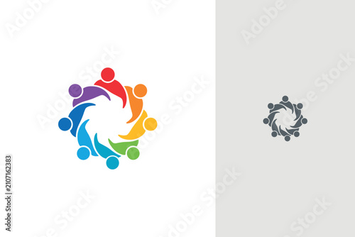 Fotografie Colorful Community Teamwork Circle Logo with Connected People Unity Design