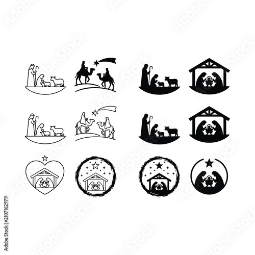 Nativity scene christmas illustration collection