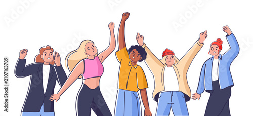 People Protesting with Fists Cartoon